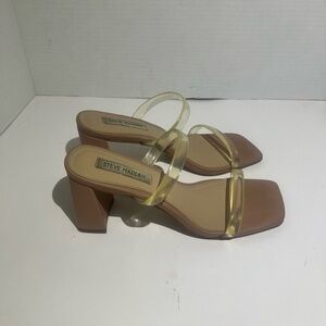 Steve Madden Brown Block Heel Sandals with Clear Straps